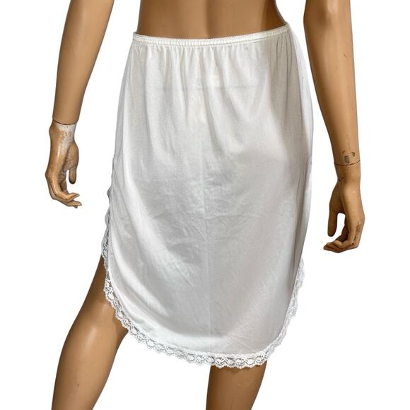 Vintage Slip Skirt Womens M Cream Lace Deep Slits Silky Nylon Lingeriecore Fairy - Picture 4 of 10